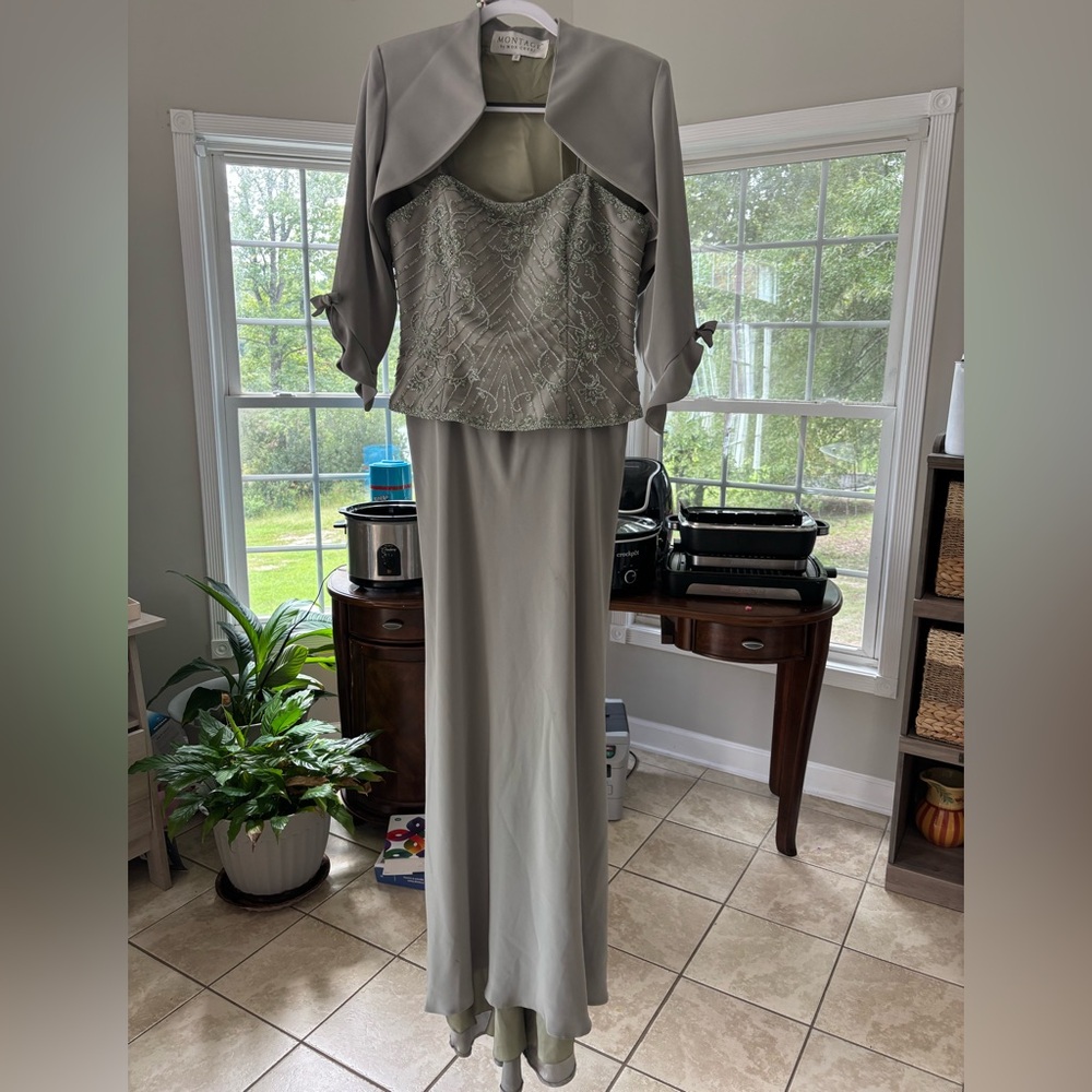 Mon Cheri Elegant Sage Green Formal Dress with Jacket